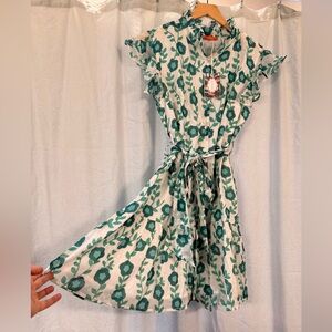 NWT Oliphant Toscana Teal and White Floral Mini Dress Large